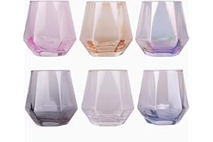 TRESV Set de 6 Vasos de cristal agua, Vasos Colores, Vasos de Cristal colores,Aptos para Lavavajillas (330 ml)
