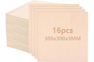 CYEER 16 fogli di compensato 3 mm, 300 x 300 mm, legno di tiglio, pannelli di compensato per fai da te, progetti laser, incisioni cave