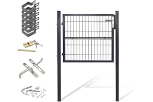 Gimisgu Puerta de jardín, 100 x 100 cm, puerta de jardín, de metal galvanizado, con mango y 3 llaves, puerta de jardín, puerta de entrada, antracita