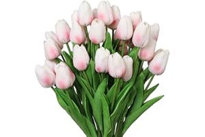 Nubry 30 Stück PU Real Touch Latex Künstliche Tulpen, Fake tulpen künstlich, fühlen Sich echt an, Blumenstrauß für Hochzeitsarrangements, Tafelaufsätze, Heimdekoration(Hellrosa)