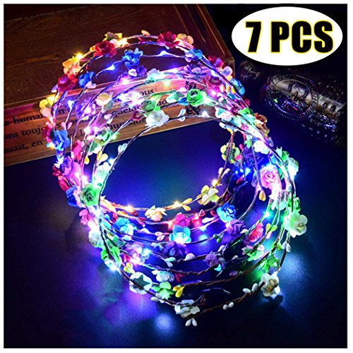 Flores corona, corona de flores de Coxeer luminoso 10 LED flor diadema tocado flor fiesta Decor, Color Variado