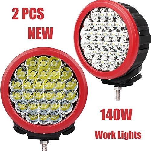 2Pcs 7 Inch 140W LED Work Lights Car Headlight,Round Waterproof Engineering Lights Off-road Jeep Refit Lights Fog Lights Spot Light Flood Light,Red
