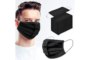 PROTOUCH 200 PCS DISPOSABLE BLACK MASK PROTECTS MOUTH NOSE 3-PLY COVER ELASTIC EAR LOOP NON-WOVEN
