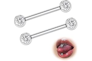 ESHIONER G23 Titanio Piercing Alla Lingua Piercing Capezzolo 14G 12/14/16/18mm Length 4/5mm Lunghezza Barbell Sterile Luminosa Piercing Gioielli Donna Uomo 2Pezzi