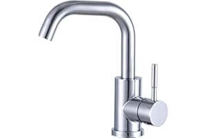 Wasserhahn Bad, Woen-Flow 360° Schwenkbar Waschtischarmatur, L Form Hohem Auslauf Mischbatterie Armatur, Einfache Montage Waschbecken Armaturen für Keine Küche Bad, Chrom