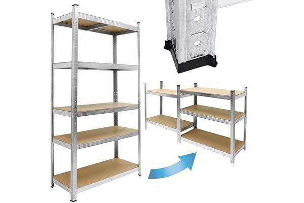 ECD Germany Étagère de Rangement - 170x70x30 cm - Charge jusqu'à 350kg - en Métal Galvanisé - 5 Panneaux MDF Réglables en Hauteur - Étagère de Stockage Rayonnage - Étagère de Garage d'Atelier