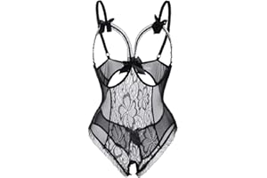 Voqeen Donna Lingerie Sexy Body Erotico Pizzo Biancheria Intima Esotico Tuta Babydoll Ad Anello Aperto Completi Intimi Prospettiva Pigiama Confortevole Sleepwear Costume