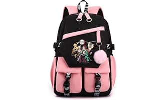 Sageam Demon Tanjiro Slayers Sac à Dos de Filles Sacs d'école Loisir Cartable Sacs Scolaires avec Port de charge USB pour Femme Avec un joli pendentif