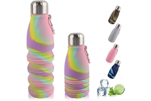 Dwafill Borraccia Pieghevole, 550 ML Borraccia Morbida, Senza Bpa, Tenuta Stagna e Portatile, Adatta per Campeggio, Sport, Viaggi, Pendolarismo, Bottiglia D'Acqua Fitness (Rosa mimetico)
