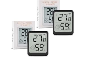 Wepai Termometro Ambiente Interno,2 Pezzi LCD Mini Igrometro Digitale Professionale,Rilevatore Misuratore di Umidità e Temperatura Igrometro Termometro Interni con Supporto In Metallo per Case,Nero