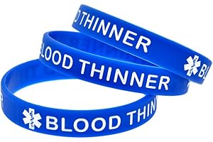 LiFashion LF 3Pcs Silicone Rubber Chain Medical Blood THINNER Bracelet Health Alert Monitoring Systems Emergency Cuff Wrap Wristband for Men Women Kids