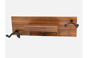 HILERPUNK Gitarrenwandhalterung,Massivholz, Gitarrenwandaufhänger mit 3 Aufbewahrungshaken und 2 drehbaren Gummi Gitarrenaufhängern,Gitarrenständer mit Ablage und Plektrum Halter