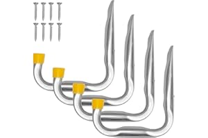 NMTech Heavy Duty Hanging Garage Hooks - Wall Mounted Hangers for Storage Ladder Shed Bikes and Garden Equipment | J Shaped Steel Hook 20 kg Weight Support 15 * 14 * 2 Cm (J Hooks 4)