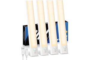 KALAHOL 4 Pack Under Cabinet Kitchen Lights, Motion Sensor Lights Indoor, Type-C, Charging Indicator, for Wardrobe, Under Counter, Cupboard, Stairs, Kitchen (20CM, Warm White)