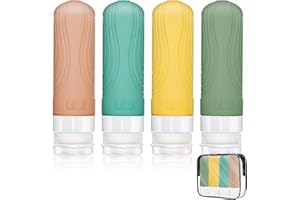 Brovamo Flacon Silicone Voyage 90ml set 4 pièces étanche Flacon Voyage Avion avec organisateur de voyage portable extrudable Bouteille Voyage pour Lotion shampooing [Série warm]