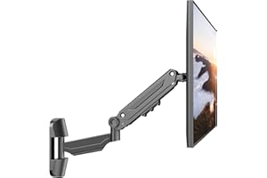 PUTORSEN Monitor Arm Wall Mount Bracket for 17-42 inch Screens, Height Adjustable Gas Spring Single Wall Monitor Mount, Tilt Swivel Rotate, Load 12KG, VESA 75x75/100x100mm, Black