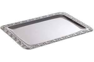 APS bricka SKÖNER ÄSEN – bricka i rostfritt stål med dekorativ kant, 35 x 24 cm, rektangulär