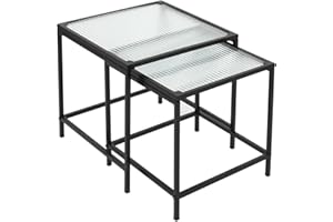 ‎HOME DECO FACTORY HOME DECO FACTORY HD7195 Stół Gigogne Tekstura X2 Appoint Salon, Metal, Czarny-Szkło, 40x38x40 cm