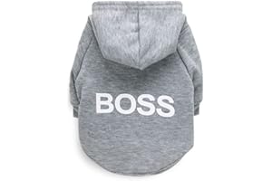LtuzPet Hunde-Kapuzenpullover mit Aufdruck "Boss", weiches Fleece, warme Hundejacke