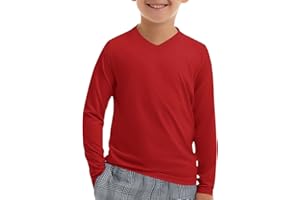 Haloumoning T-shirt à manches longues et col en V pour garçon - UPF 50+ - Séchage rapide - Col en V - Doux - Couleur unie