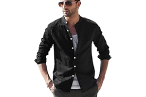 LVCBL Koszula męska z długim rękawem, Henley, letnia koszula męska, koszula rekreacyjna, lniana koszula o regularnym kroju