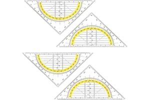 HZXINYI 4 Pezzi Squadra Geometrica - 15,5 cm Righello Triangolare Trasparente Giallo Geometria Triangolo Squadra Goniometro in Plastica Righelli Triangolari Multifunzionali
