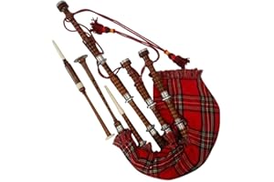 TARTANCITY Cornemuse écossaise en palissandre de couleur naturelle avec supports argentés - Livre d'apprentissage gratuit, sac de transport, drone, anches (marron, Royal Stewart)