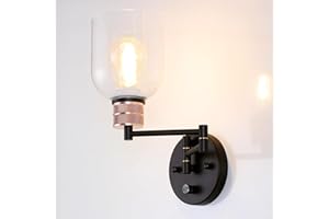 MantoLite Lampada Da Parete Dimmerabile Con Interruttore, Braccio Orientabile Regolabile Applique Da Letto Nero Con Paralume In Trasparente, Applique Per Soggiorno E Camera Da Letto (No Lampadine)