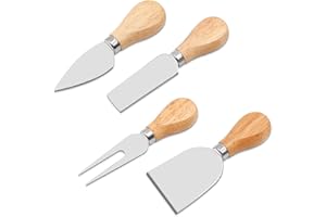 Hongtellor Cheese Knife Stainless Steel-Set of 4 Cheese Knives with Wood Handle Stainless Steel Cheese Slicer Cheese Cutter for Family Gathering Christmas Halloween Party (4pcs Heart-Shaped)