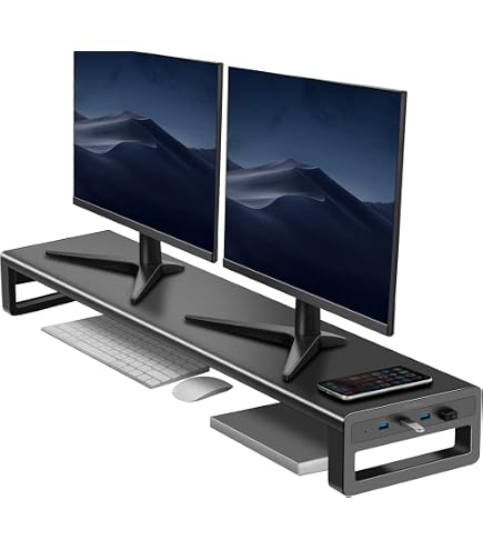 Supporto Per Monitor In Pino Massello Tidyard | Alza Schermo 60x24x10,5 Cm, Spazio Sotto Per Tastiera, Ergonomico Per Collo E Spalle