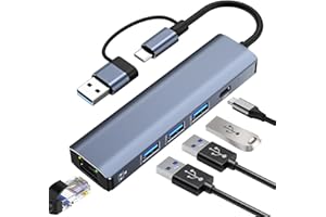 TICENPE Adattatore USB C Ethernet 1000 M, USB-C Hub Ethernet USB 3.0 a RJ45 Gigabit adattatore di rete con 3 porte USB 3.0 e 1 cavo LAN di tipo C, compatibile con MacBook XPS Surface Pro Linux Chromebook, ecc