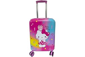JUST4BABY Children Kids Holiday Travel Character Suitcase Luggage Trolley Bags 18" Hello Kitty Pink