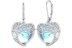 FRIGGEM Pendientes de Árbol de la Vida/Gatos/Piedra de luna/Corazón, Pendientes colgantes de Plata de ley 925 Mujer Pendientes Hipoalergénicos Joyería Mujer Regalos para Mamá Niñas Hermanas