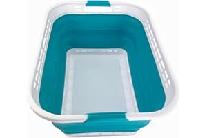 SAMMART 42L Collapsible Plastic Laundry Hamper/Basket - Foldable Storage Container/Organizer - Portable Laundry Basket - Easy Storage Space Saving (White/Ceramic Blue)