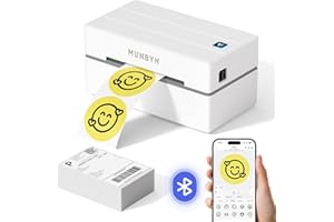 MUNBYN DHL Etikettendrucker Bluetooth, Label Printer 4x6 Versandetiketten Drucker, Thermodrucker Labeldrucker für Shopify, Ebay, Etsy, DHL, DPD, GLS, UPS, mit 25 Etiketten, Ohne Tinte, 130B Weiß