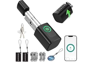 TECKZOON Cerradura Inteligente 5 en 1 para Puerta Principal, Cilindro Ajustable 60–90 mm, Apertura con Huella, Contraseña, Tarjeta RFID, App, Bluetooth y Llave, Modo Invitado y Contraseña Única