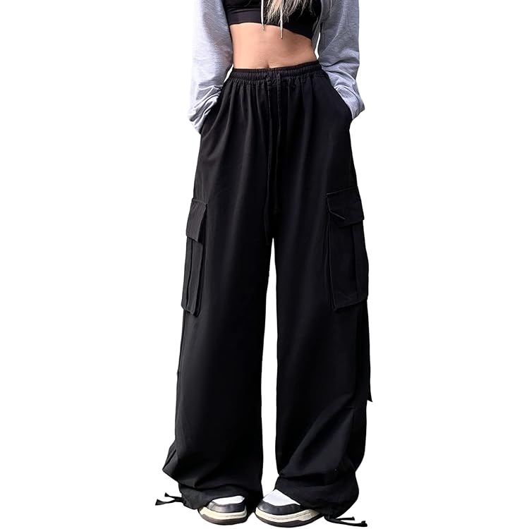 Hewlshawn Cargobroek Baggy Y2K Vintage Gothic broek met hoge taille rechte boyfriend esthetische Harajuku Streetwear, Kaki, XL