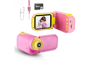 COOZi UPGRADED 1080p Kids Video Recorder with 32gb SD Card & Neck Strap – 8 Mega Pixel Digital Camera for Kids with 5 Modes | Shockproof Kids Video Camera | Instant Camera for Kids with Frame (Pink)