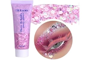 BELIKY GIRL Body Glitter Gel, Face Glitters Body Gel Pailletten Shimmer Liquid Eyeshadow, Mermaid Pailletten Liquid Holographic Glitter Gel, Chunky Glitter for Face Hair Nails (Rosa)