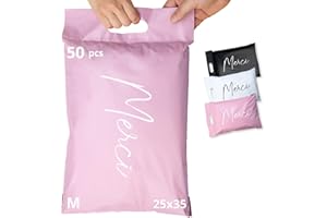 EMBALLAX - 50 Pochettes d’Envoie Colis Vinted - Taille M 25x35cm - Résistante, Opaque, Imperméable - Enveloppe Plastique Expédition - Emballage Envoie Vetement, Boite, Sac - Poignée - Merci