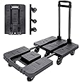 Large Folding Hand Truck 245KG/540LBS Capacity,Noiseless Wear-Resistant 6-360° Rotating Wheel Folding Trolley Luggage Cart Platform Cart for Luggage, Travel, Shopping, Auto, Moving and Office Use
