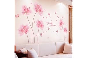 BUER HOMIE BuerHomie Adesivi da Parete Fiori Rosa e Farfalle, Adesivi e Rimuovibili, Semplici da Usare per le Decorazioni Fai-da-te Su Muri/Mobili