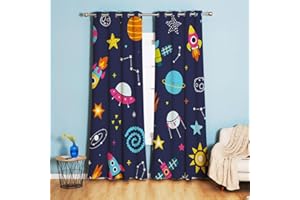 Koudi Weltraum Verdunkelungsvorhänge Weltall Astronat Sternenhimmel Universum Muster Blickdicht Vorhänge mit Ösen für Kinderzimmer, Babyzimmer Dekoration 210 x 132cm (H × B)