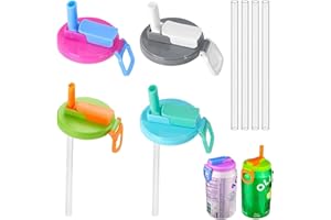 TenaLucy Lot de 4 Couvercles de Canettes avec Paille, Couvercles pour Canettes de Soda, Anti-Fuite, avec Paille, Fermeture à Rabat (Correspondance des Couleurs)