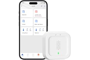 Meross Smart Water Detector | Water Leak Sensor WLAN 0.3 mm Detection | Up to 100 dB Sensor & App & Hub Alarm | Smart Water Alarm Detector for Kitchen, Bathroom, Basement | Hub Required | Battery for
