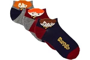 Primark Limited - Pack 3 Calcetines Cortos Invisibles de Harry Potter, Hermione y Ron Gris, Rojo, Azul Marino con Licencia Oficial - para Mujer UK 4-8 EUR 37-42