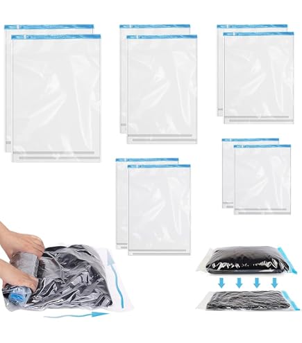 VORHOT 12 Pièces Sac sous Vide Voyage, Compression Sous Vide Voyage Roulé à la Main, de Vetement 60 x 40 cm, 50 x 35 cm