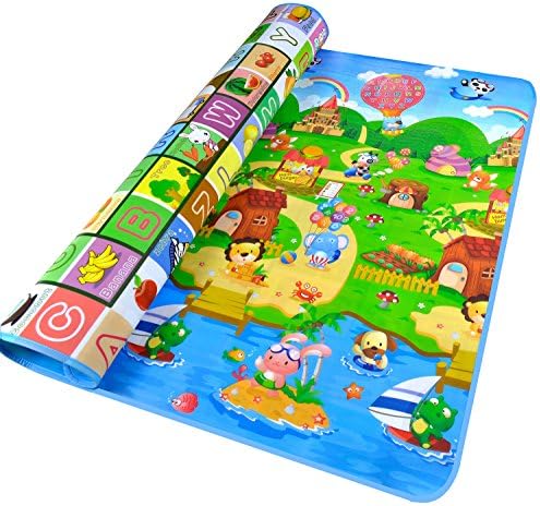 Double-side Waterproof Baby Play Mat Soft Environment-friendly Toddler Play Mat (Sea World + Zoo)
