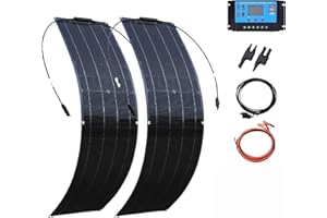 XINPUGUANG 100w 12v Solar Kit 2 x 50W Flexible Solar Panels Black PET Monocrystalline Solar Cell for Boat, Car, Yacht, Caravan, Outdoor Power Charging (100)