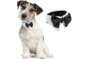 HACRAHO Tux Nœud papillon réglable en coton doux blanc pour petits chiens et chats pour mariage, fête d'anniversaire